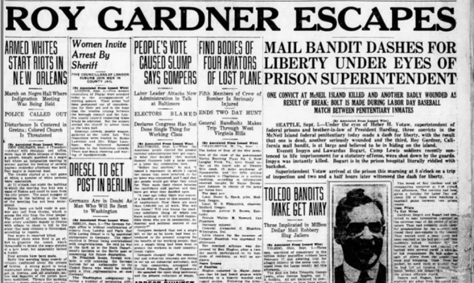 A news article on Roy G. Gardner escape.